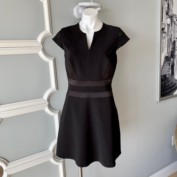 Network Black Fit and Flare Cap Sleeve Satin Trim Dress Size Medium - Picture 10 of 10